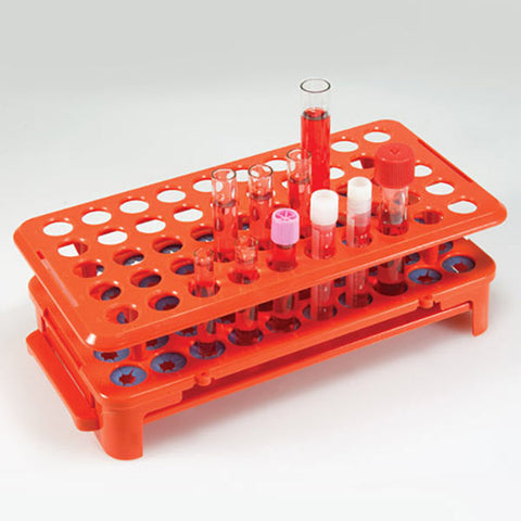 Grip Rack, Rack with Tube Grippers and Tube Eject for up to 15mm Tubes, 50-Place, Autoclavable, Orange