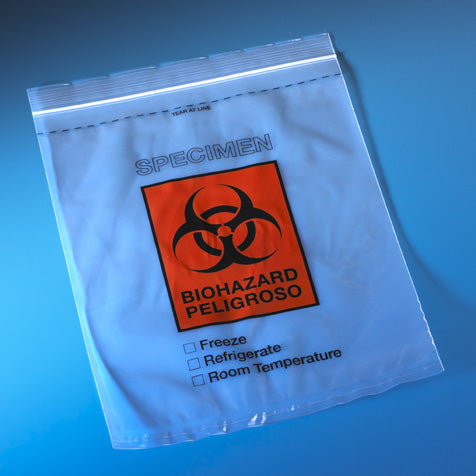 Bag, Biohazard Specimen Transport, 6" x 9", Glue Seal with Document Pouch, 100/Pack, 10 Packs/Unit