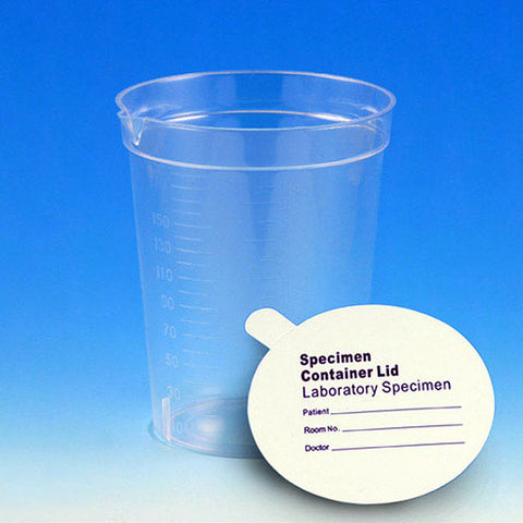 Specimen Container, 4oz, with Attached Thermometer Strip, Separate 1/4-Turn Red Screwcap, Non-Sterile, PP, Graduated, Bulk