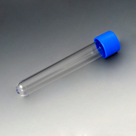 Transport Tube, 5mL, with Separate White Screw Cap, PP, Conical Bottom, Self-Standing, Molded Graduations