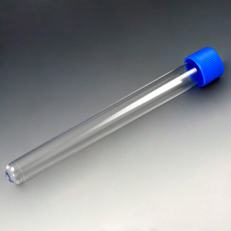 Test Tube with Attached Red Screw Cap, 16 x 100mm (10mL), PS, STERILE, Individually Wrapped