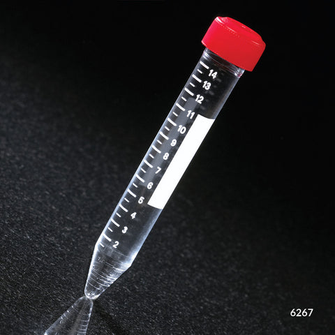 Centrifuge Tube, 15mL, Attached Red Screw Cap, Acrylic, Printed Graduations, STERILE, 25/Bag, 20 Bags/Unit