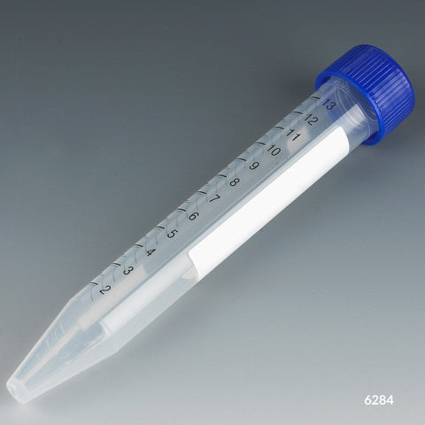 Centrifuge Tube, 15mL, Attached Red Screw Cap, PS, Printed Graduations, STERILE, 50/Rack, 10 Racks/Unit