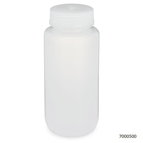 Bottle, Wide Mouth, PP Bottle, Attached PP Screw Cap, 500mL, 12/Pack