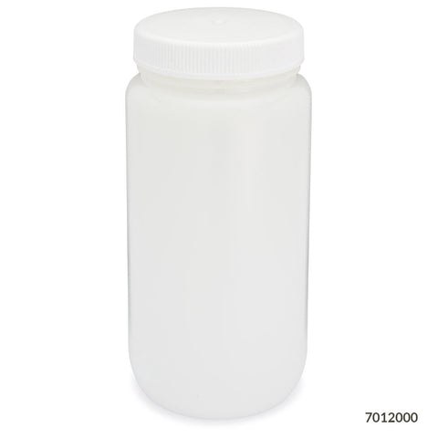 Bottle, Wide Mouth, HDPE Bottle, Attached PP Screw Cap, 2 Litres (0.5 Gallons)