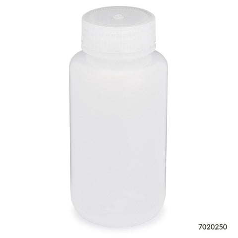 Bottle, Wide Mouth, LDPE Bottle, Attached PP Screw Cap, 250mL, 12/Pack