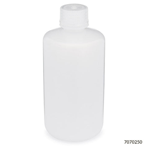 Bottle, Narrow Mouth, LDPE Bottle, Attached PP Screw Cap, 250mL, 12/Pack