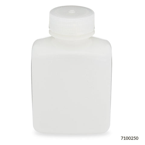 Bottle, Rectangular, HDPE Bottle, 38mm PP Screw Cap, 250mL (8oz), 12/Pack