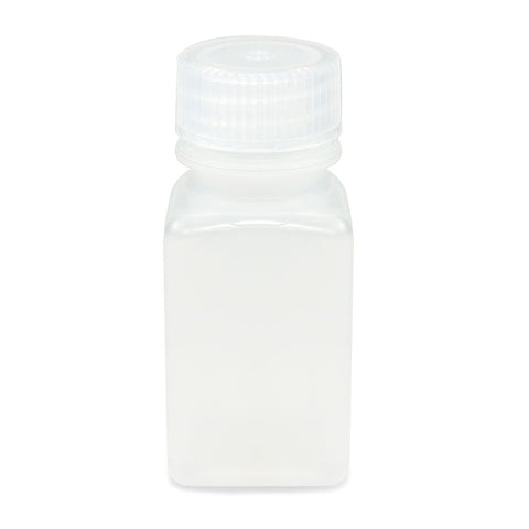 Bottle, Wide Mouth, Square, PP, Attached PP Screw Cap, 60mL, 12/Pack