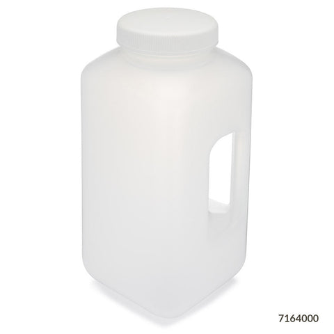 Bottle, Large Wide Mouth with Handle, Square, PP Bottle, 100mm PP Screw Cap, 4 Litres (1.0 Gallons)