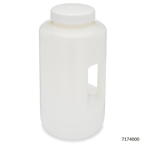 Bottle, Large Wide Mouth with Handle, Round, HDPE Bottle, 100mm PP Screw Cap, 4 Litres (1.0 Gallons)