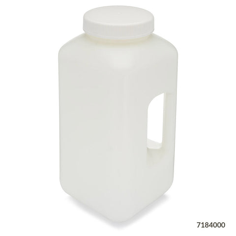 Bottle, Large Wide Mouth with Handle, Square, HDPE Bottle, 100mm PP Screw Cap, 4 Litres (1.0 Gallons)