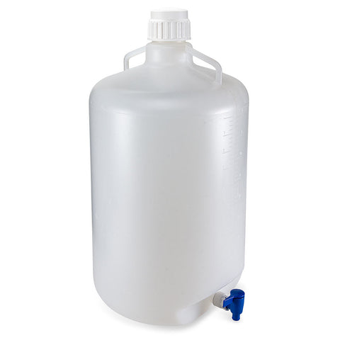 Carboy, Round with Spigot and Handles, PP, White PP Screwcap, 50 Liter, Molded Graduations, Autoclavable