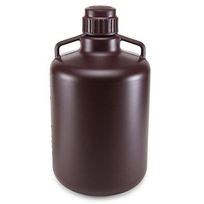 Carboy, Round with Handles, Amber HDPE, Amber PP Screwcap, 20 Liter, Molded Graduations, Autoclavable