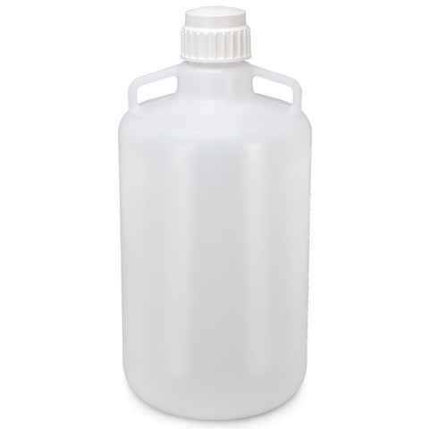 Carboy, Round with Handles, LDPE, White PP Screwcap, 25 Liter, Molded Graduations