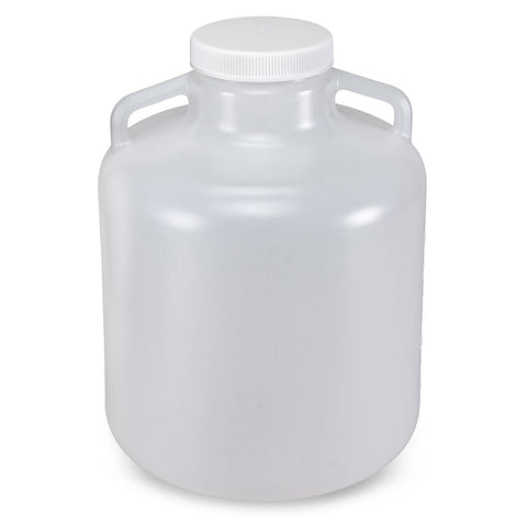 Carboy, Round with Handles, Wide Mouth, PP, White PP Screwcap, 10 Liter, Molded Graduations, Autoclavable