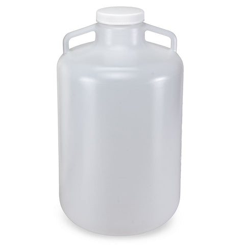 Carboy, Round with Handles, Heavy Duty PP, White PP Screwcap, 20 Liter, Molded Graduations, Autoclavable