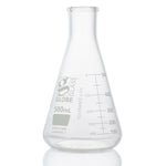 Flask, Erlenmeyer, Globe Glass, 500mL, Heavy Duty, Narrow Mouth, Dual Graduations, ASTM E1406, 1/Box