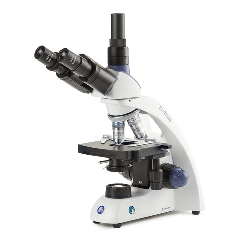 BioBlue trinocular microscope SMP 4/10/S40/S100x oil objectives with mechanical stage and 1W NeoLED™ cordless illumination