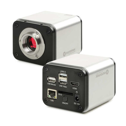 Ultra HD/4K high definition camera with 1/1.8 inch Sony 4K sensor, standard micro-SD card, HDMI, USB-2 . Can be used in stand alone or with a computer and supplied with ImageFocus Alpha software. Supplied with 0.5x objective, HDMI cable and USB mouse