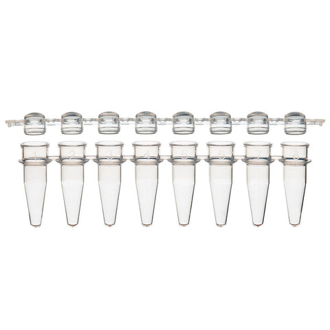 0.2mL 8-Strip Tubes, with Separate 8-Strip clear Dome caps, Natural