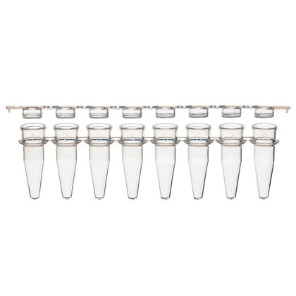 0.2mL 8-Strip Tubes, with Separate 8-Strip Clear Flat Caps, Natural